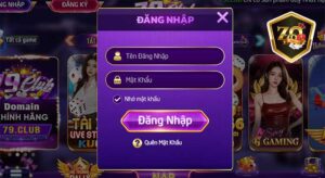 Giao diện đăng nhập của cổng game Zozo68